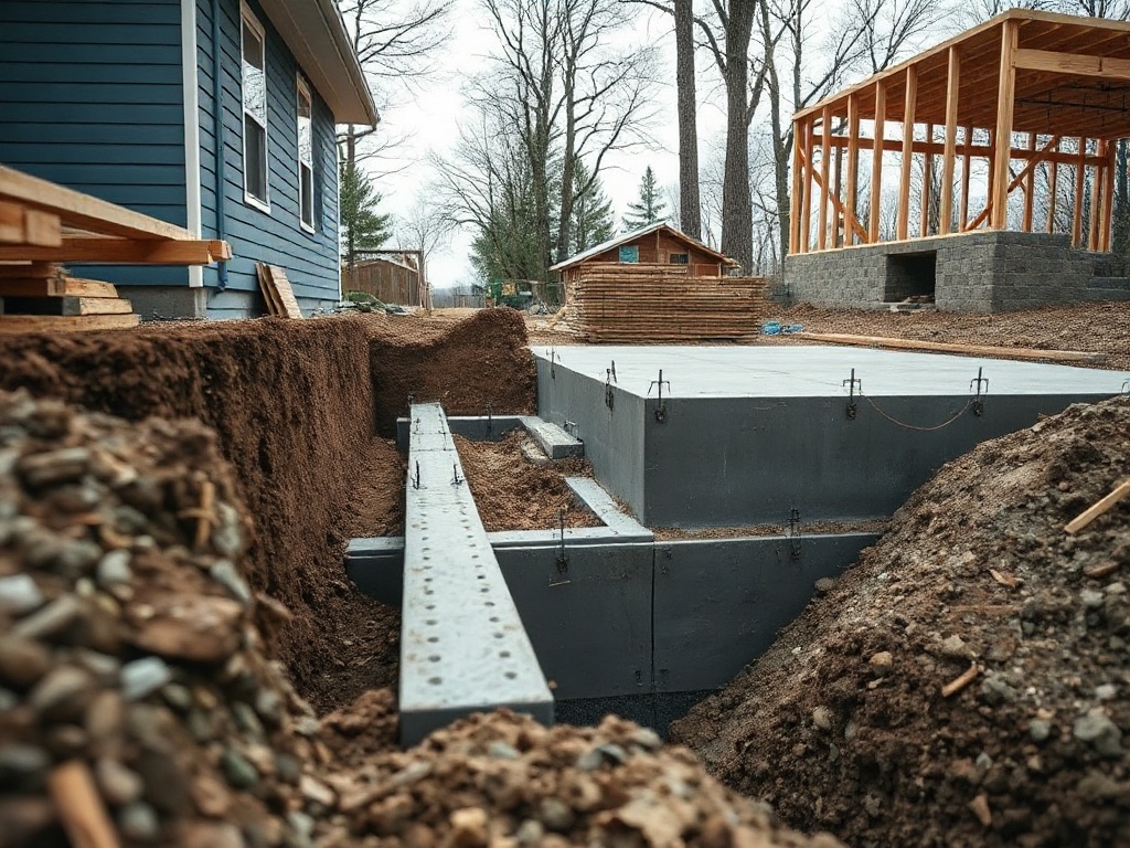 Concrete crew pouring footings for a general contractor in Buffalo NY