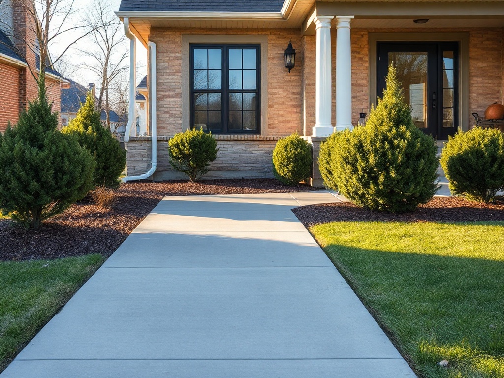 Freshly mulched foundation planting beds on a Buffalo NY home