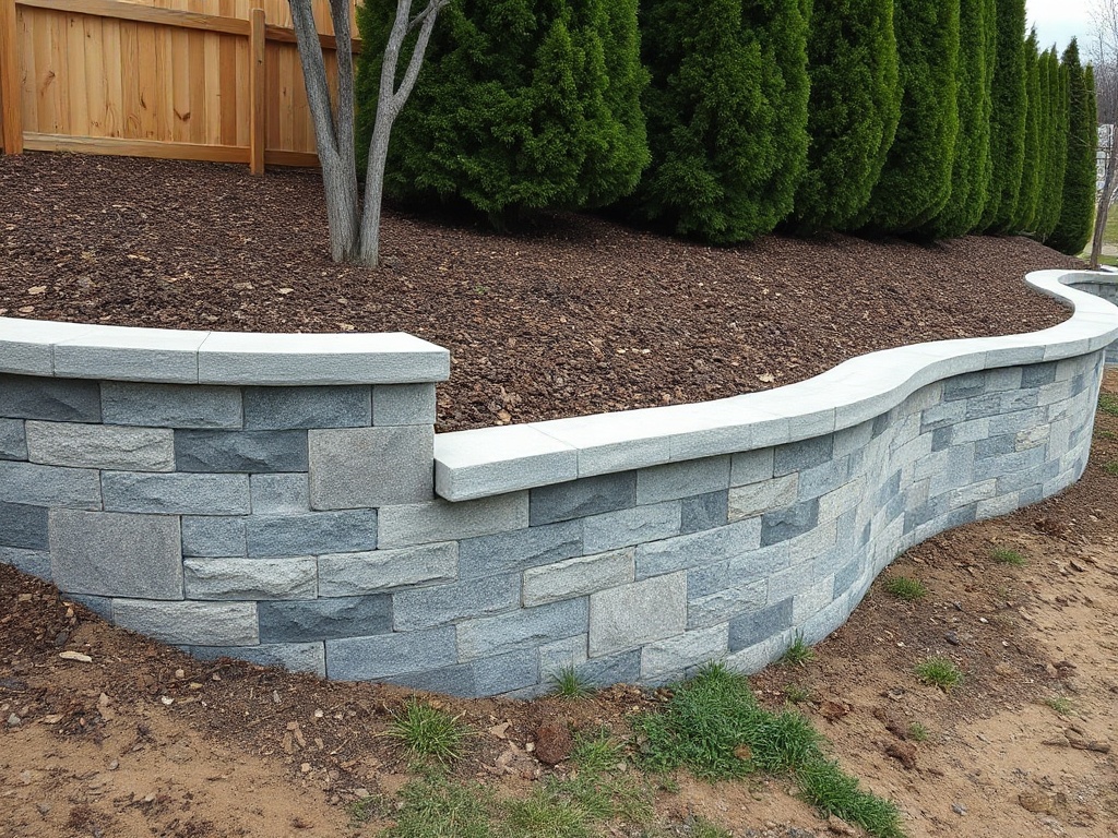 Segmental block retaining wall in a Buffalo NY backyard